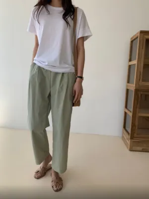 Cool Pin Tuck Loose Fit Pants Back w/ Waist Band (시원한 바스락소재)