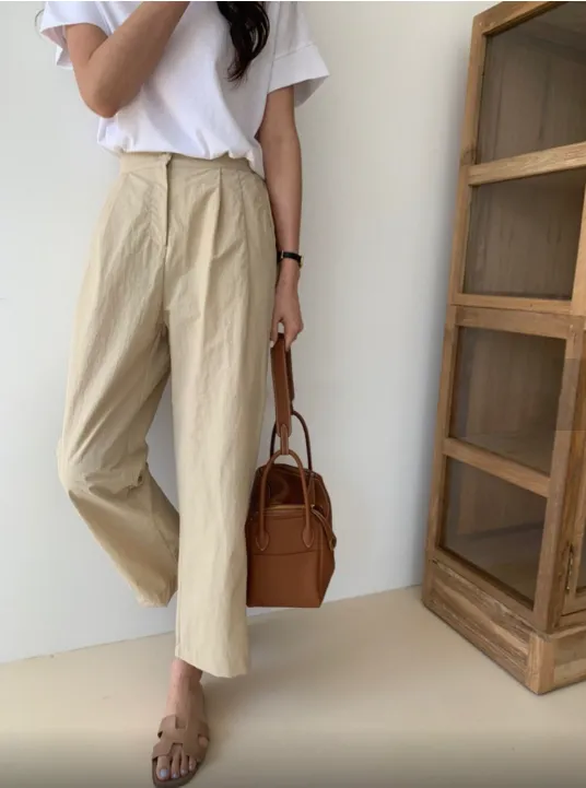 Cool Pin Tuck Loose Fit Pants Back w/ Waist Band (시원한 바스락소재)
