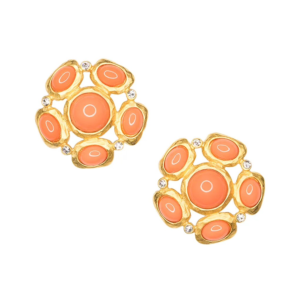 Coral Cabochon Pierced or Clip Earrings
