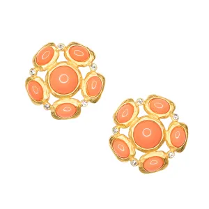 Coral Cabochon Pierced or Clip Earrings