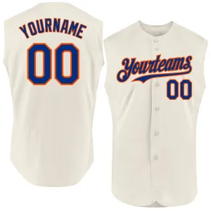 Custom Cream Royal-Orange Authentic Sleeveless Baseball Jersey