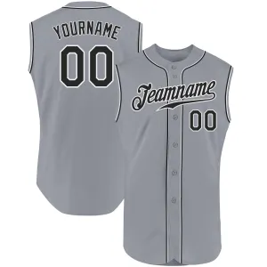 Custom Gray Black-White Authentic Sleeveless Baseball Jersey