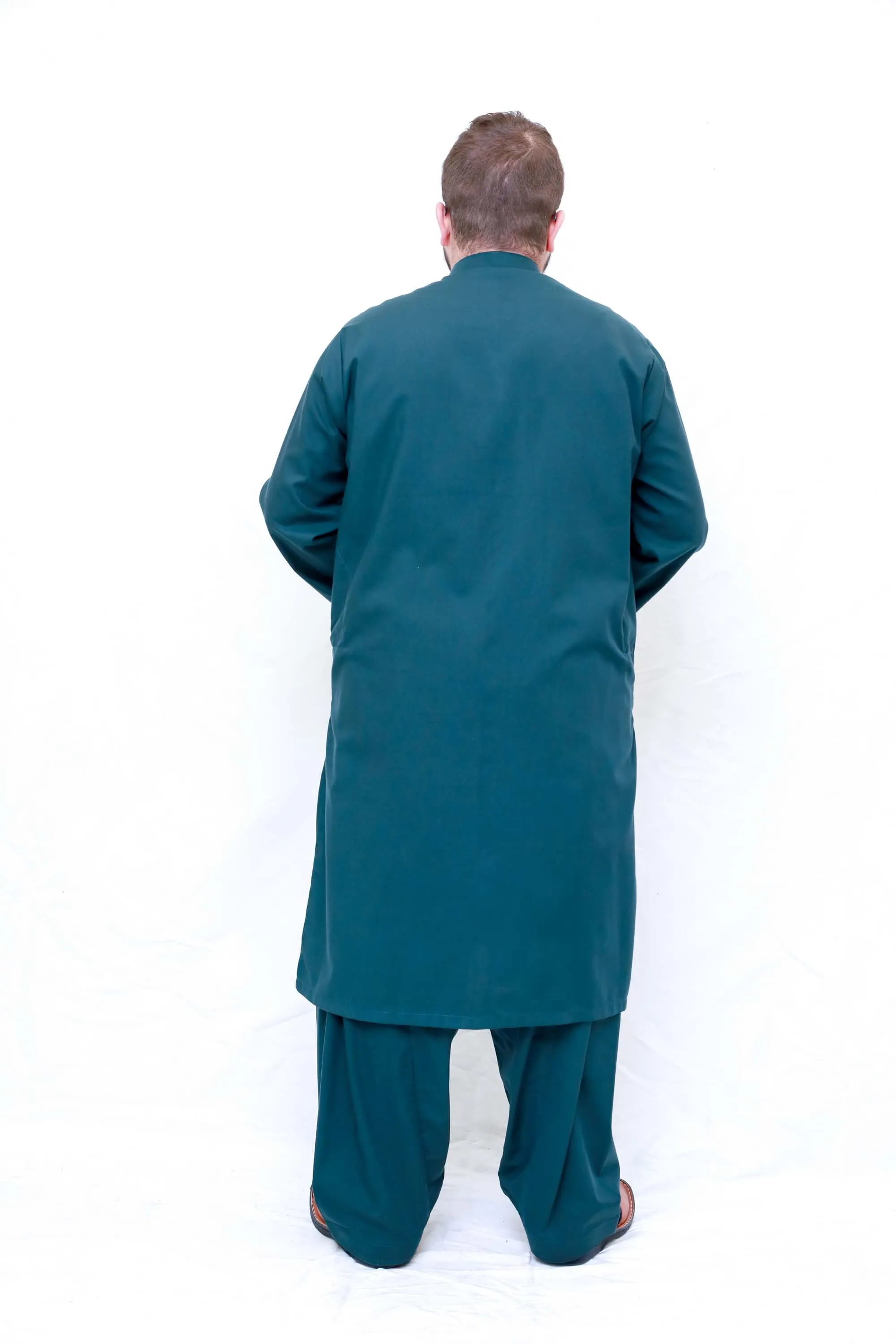 Dark Green Shirt with Minimal Embroidery Cotton Suit