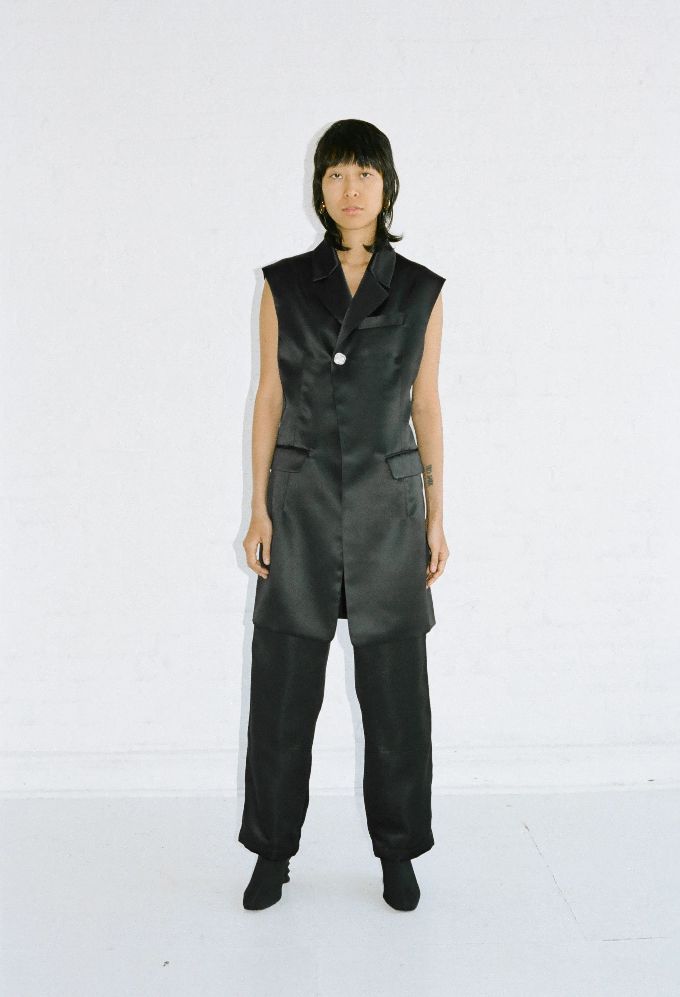 DARTED VEST - BLACK SATIN