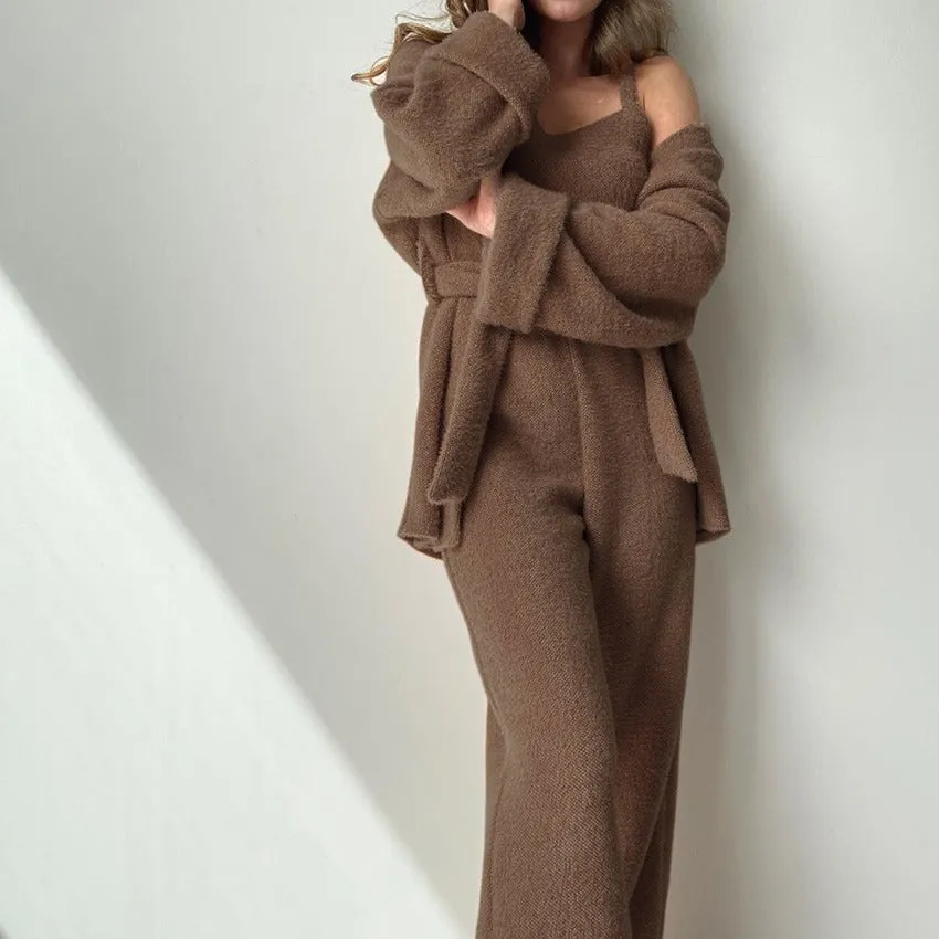 Elegant Graceful Waist Strap Three-piece Homewear
