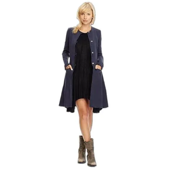 Free People Indigo Blue Duster Fit And Flare Jacket Coat Cotton Combo Size Small