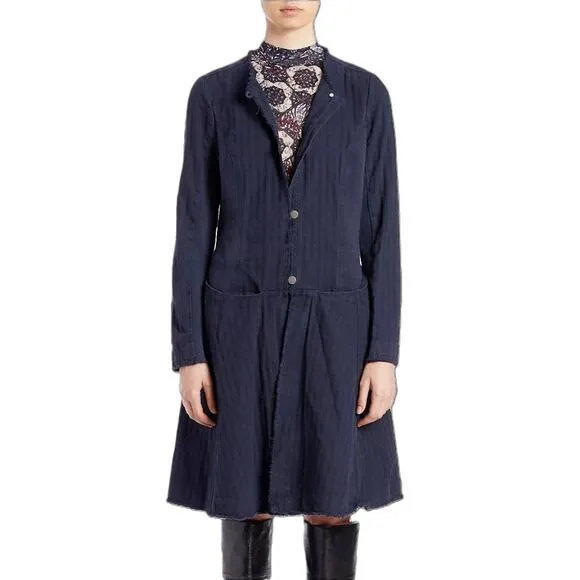 Free People Indigo Blue Duster Fit And Flare Jacket Coat Cotton Combo Size Small