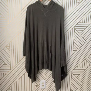 Garnet Hill Merino Wool Blend Hooded hood Waffle-Stitch Poncho hunter Size L/XL