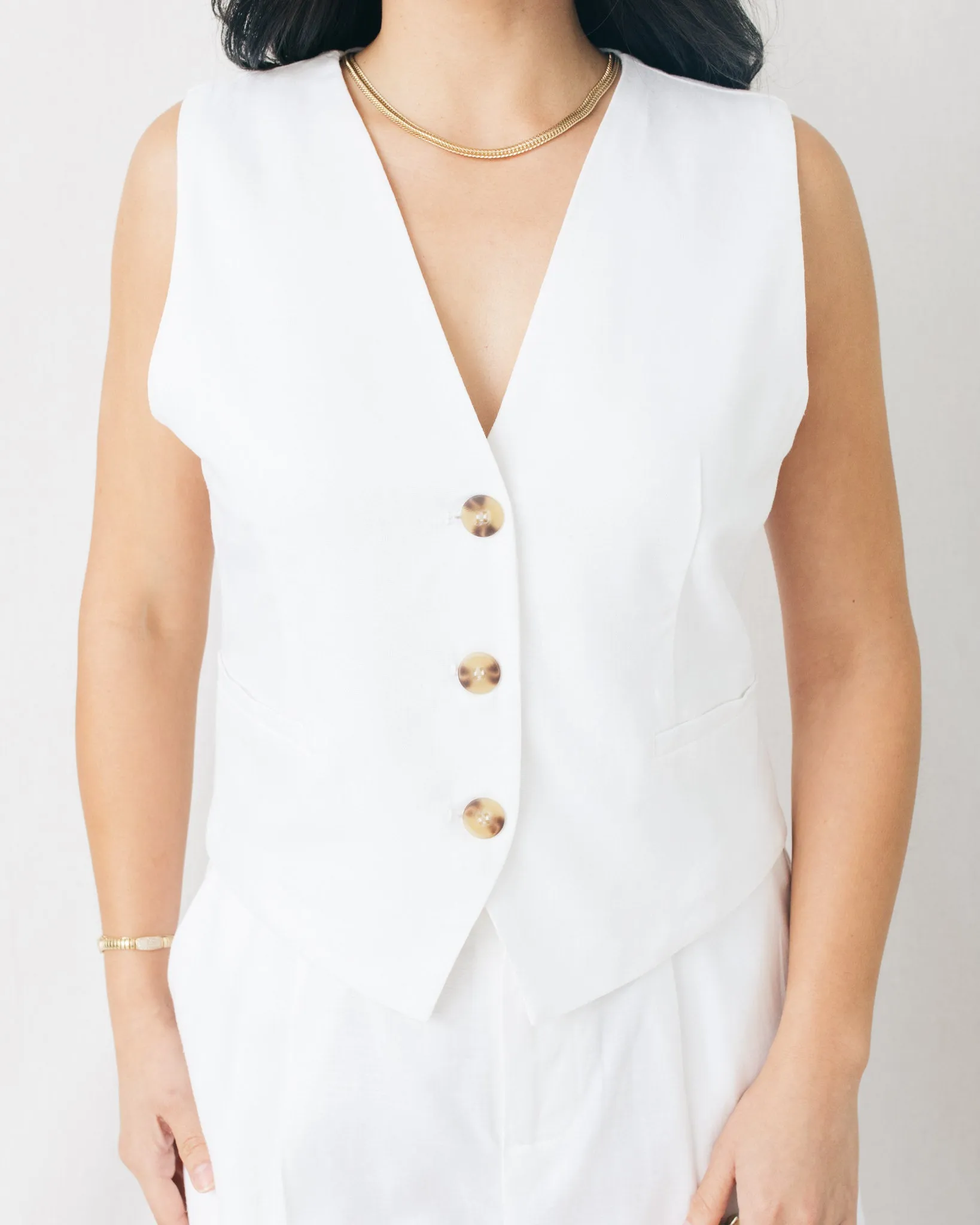 Gemma V-Neck Linen Button Up Vest