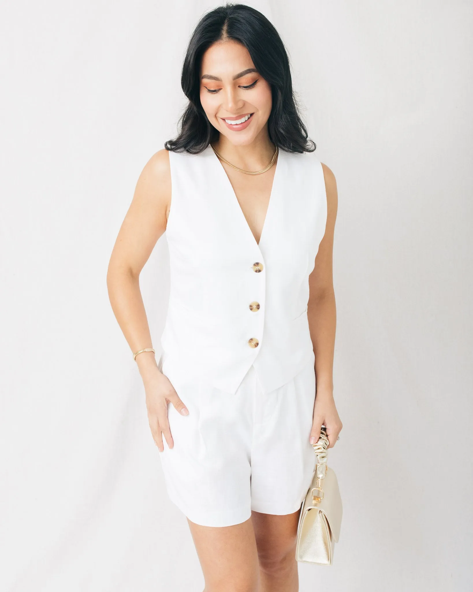 Gemma V-Neck Linen Button Up Vest