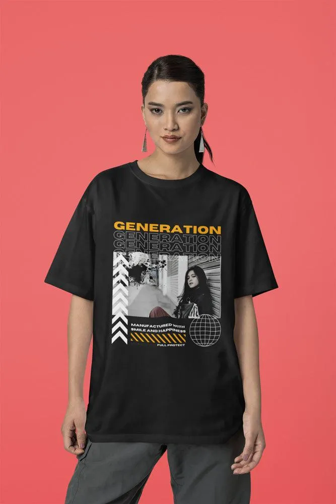Generation - Unisex Oversized Cotton Graphic Printed T-Shirt