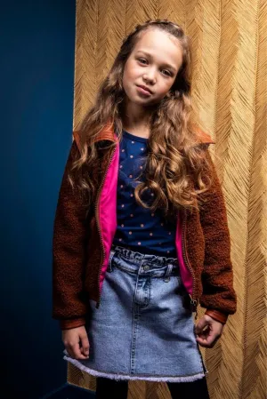 Girls Sherpa Zip Though Jacket in Brown