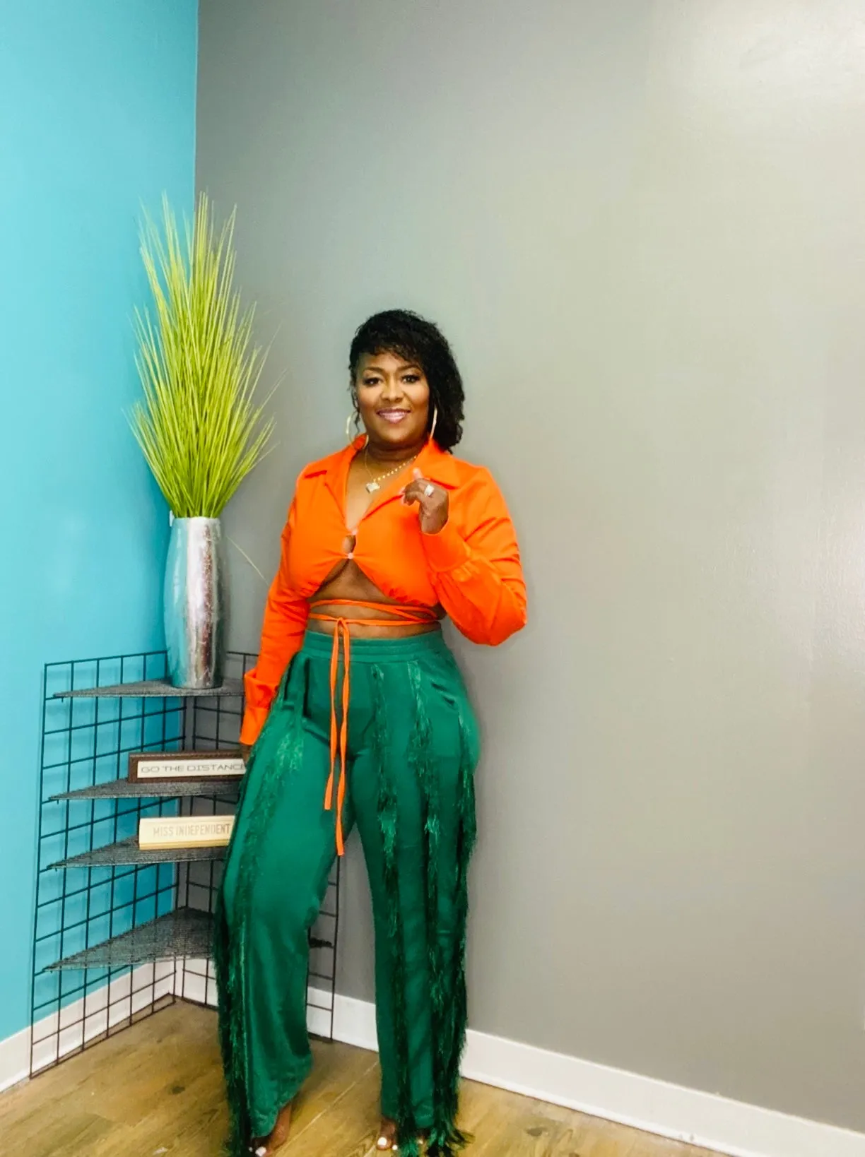 Glam Green Fringe Pants