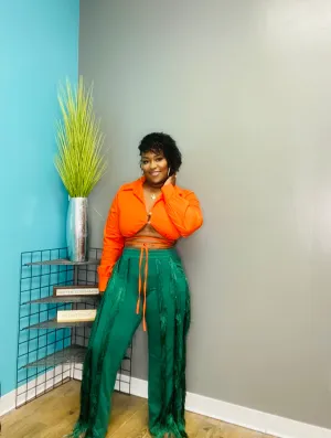 Glam Green Fringe Pants