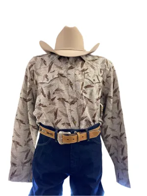 Gray and Brown Brush Pattern Pearl Snap Western Shirt
