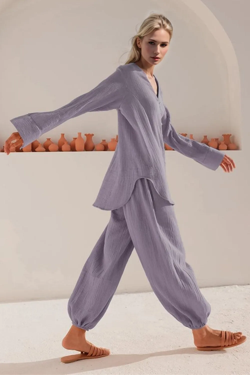 Hazel Blues® |  Basic Bae Buttery-Soft V-Neck Long Sleeve Top and Pants Set