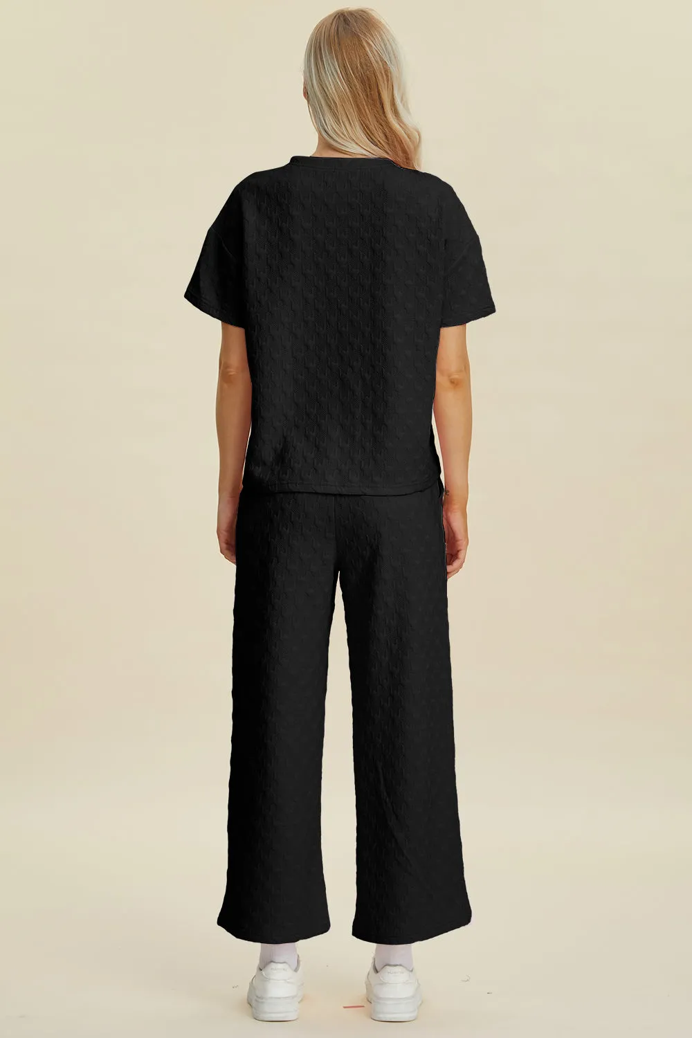 Hazel Blues® |  Double Take Texture Round Neck Short Sleeve Top and Pants Set