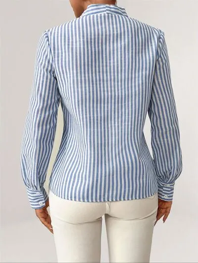 Hazel Blues® |  Striped Button Detail Long Sleeve Shirt