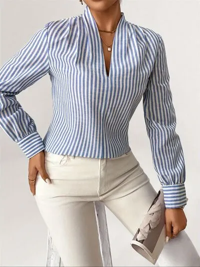Hazel Blues® |  Striped Button Detail Long Sleeve Shirt