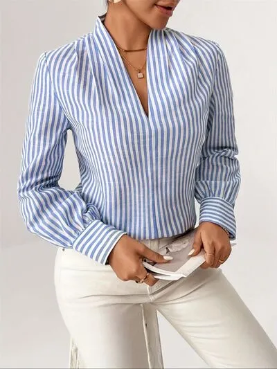 Hazel Blues® |  Striped Button Detail Long Sleeve Shirt
