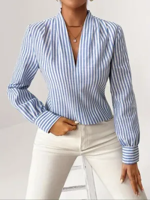 Hazel Blues® |  Striped Button Detail Long Sleeve Shirt