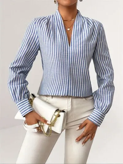 Hazel Blues® |  Striped Button Detail Long Sleeve Shirt