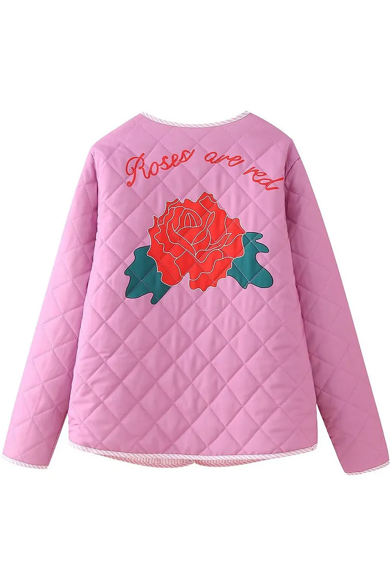 HCR1057 Quilted Floral Bow Coat Outerwear