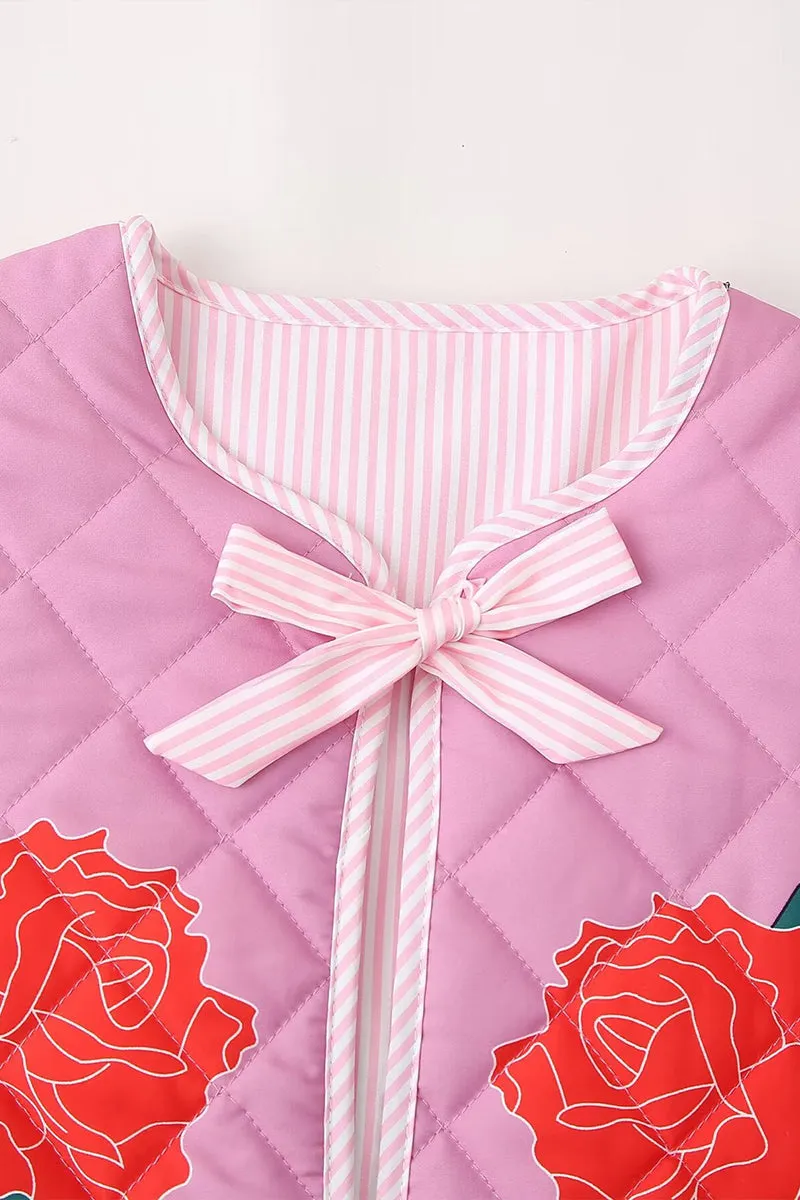 HCR1057 Quilted Floral Bow Coat Outerwear