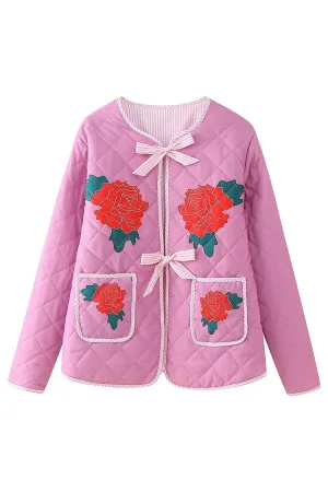 HCR1057 Quilted Floral Bow Coat Outerwear