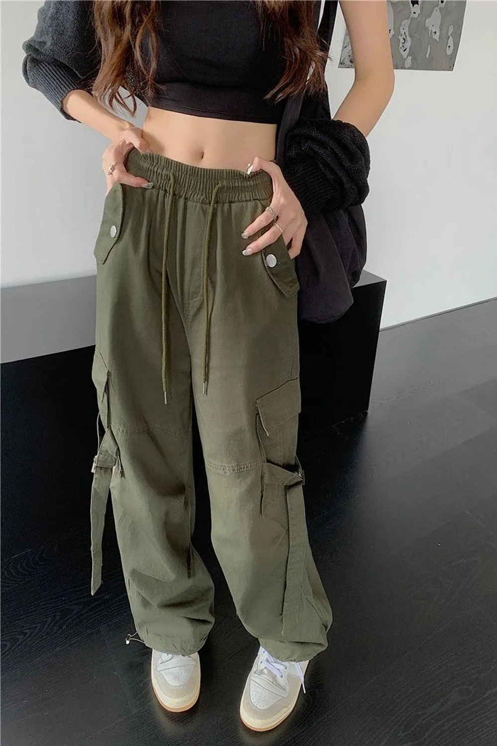 High Waist Loose Cargo Pockets Pants