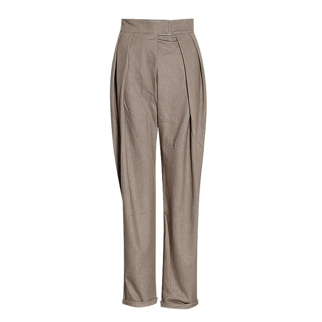 High Waist Loose Pants - Coffee & Black