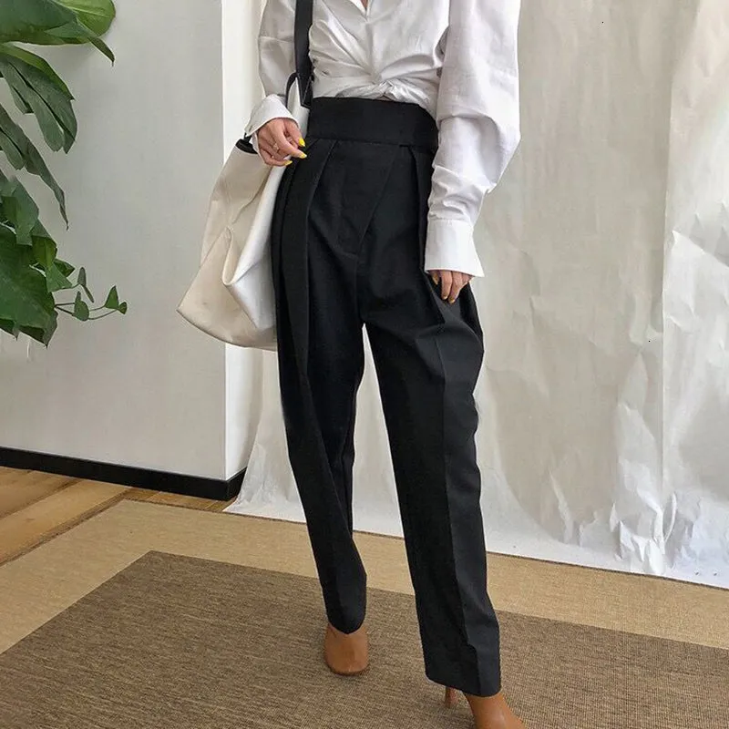 High Waist Loose Pants - Coffee & Black