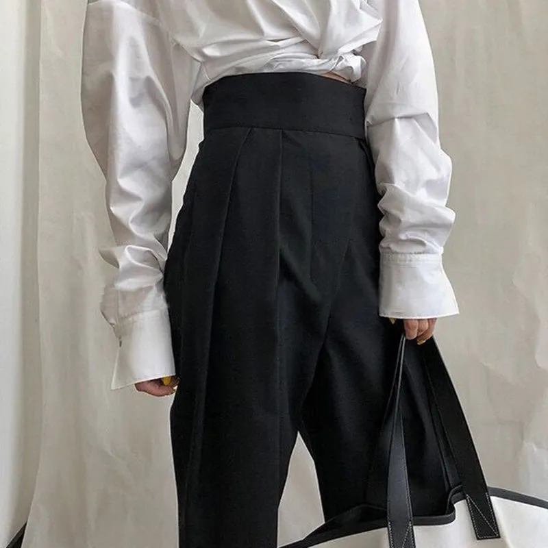 High Waist Loose Pants - Coffee & Black