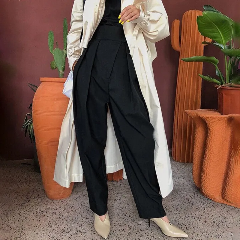 High Waist Loose Pants - Coffee & Black
