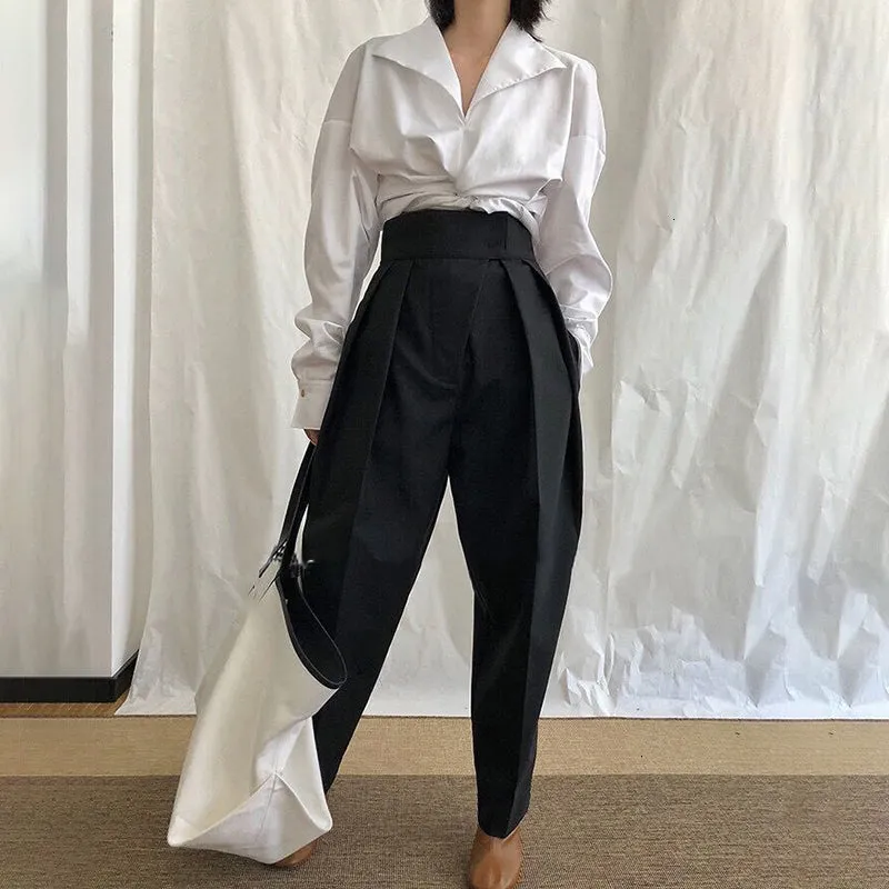 High Waist Loose Pants - Coffee & Black