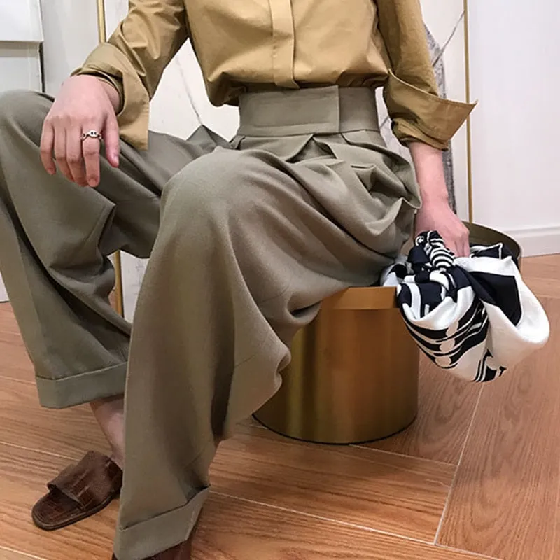 High Waist Loose Pants - Coffee & Black