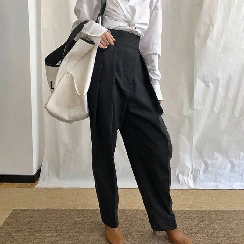 High Waist Loose Pants - Coffee & Black