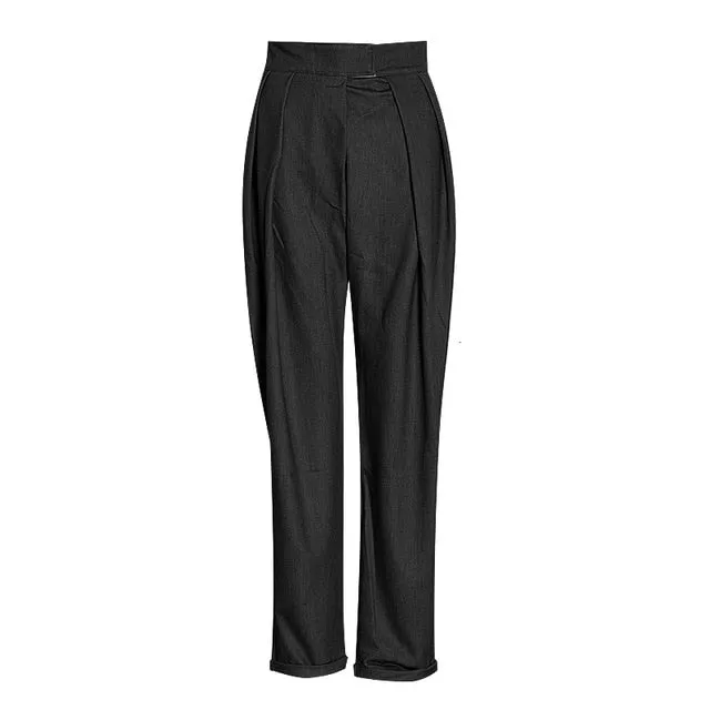 High Waist Loose Pants - Coffee & Black