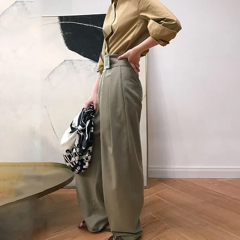 High Waist Loose Pants - Coffee & Black