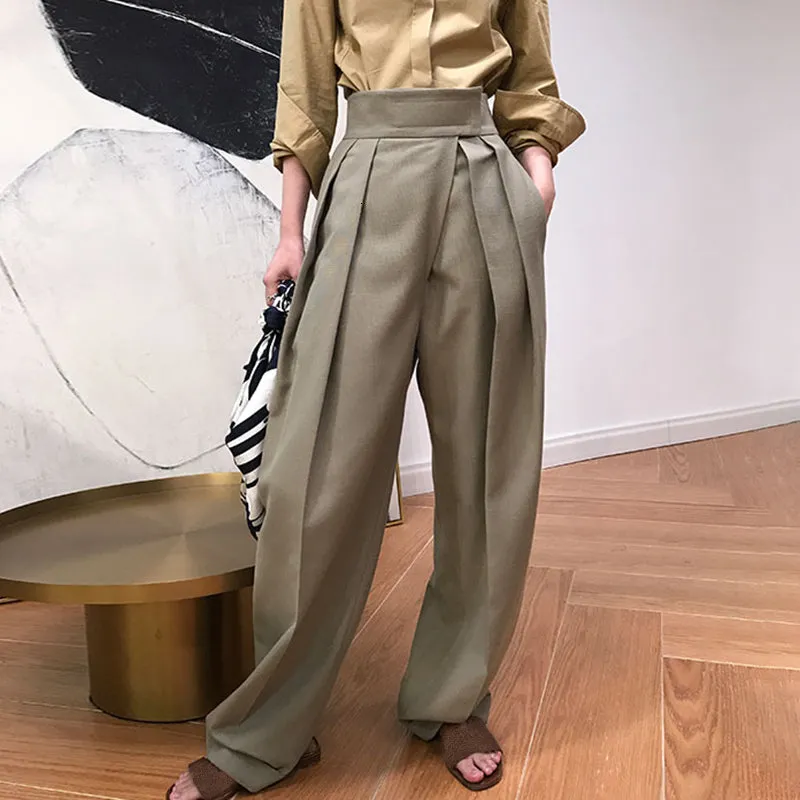 High Waist Loose Pants - Coffee & Black