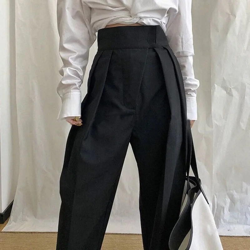 High Waist Loose Pants - Coffee & Black