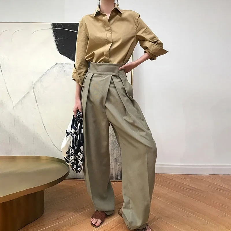 High Waist Loose Pants - Coffee & Black