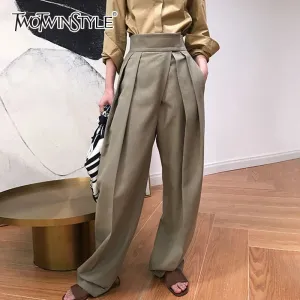 High Waist Loose Pants - Coffee & Black