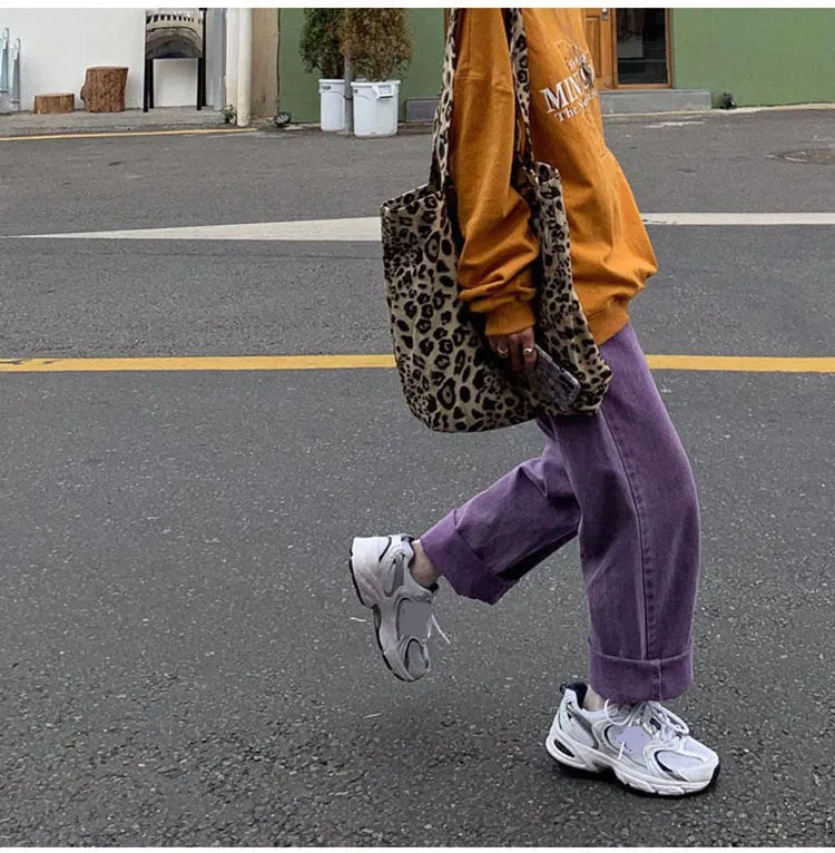 High Waist Loose Purple Jeans Pants