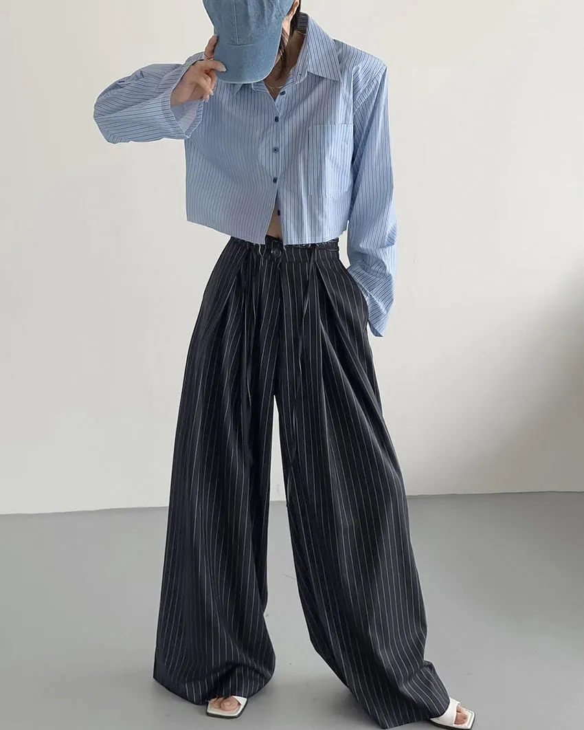 High Waist Striped Loose Drooping Casual Pants