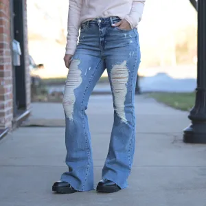 High Waisted Heavy Destroy Flare