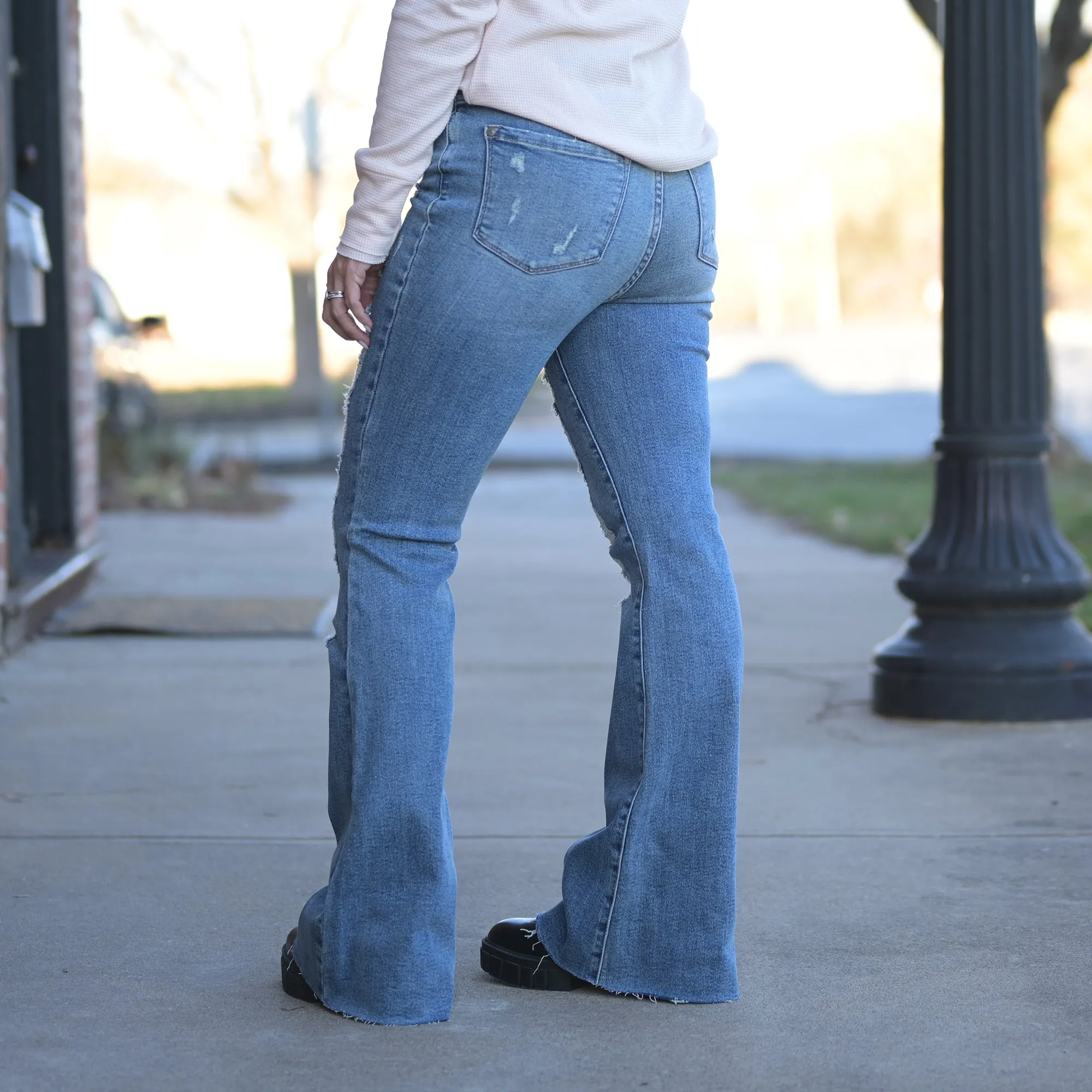 High Waisted Heavy Destroy Flare
