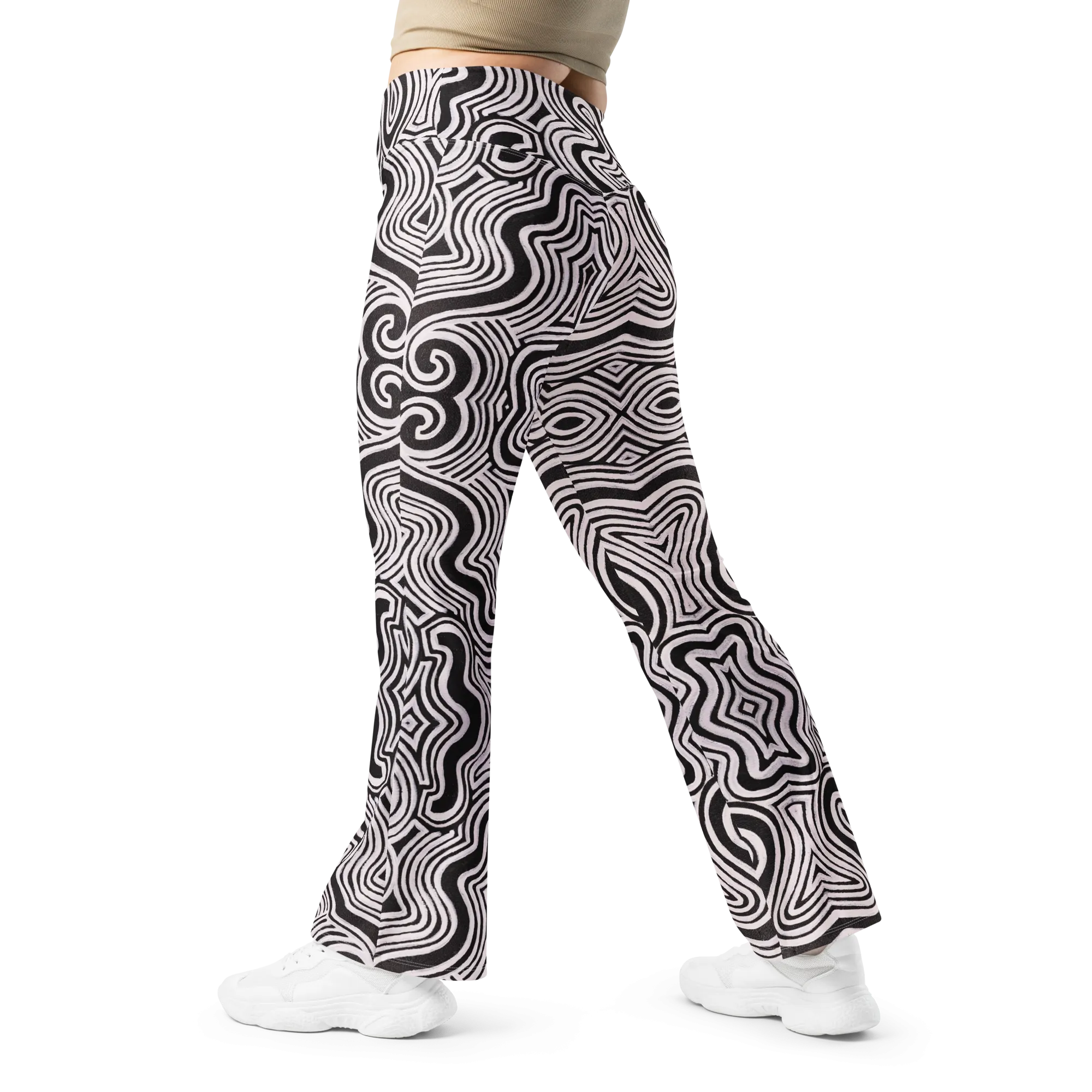 High Waisted Yoga Pants ( Internal Pocket)- "Record Player" Design