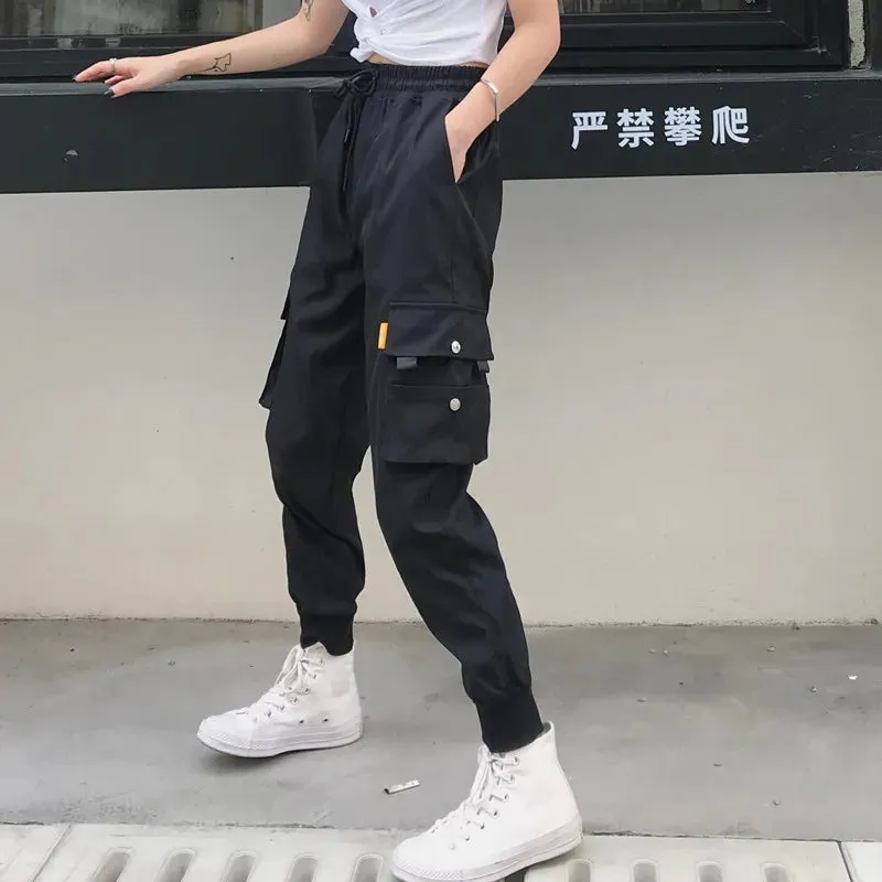 Hot Big Pockets Cargo Pants Women High Waist Loose Streetwear Pants Baggy Tactical Trouser Hip Hop High Quality Joggers Pants