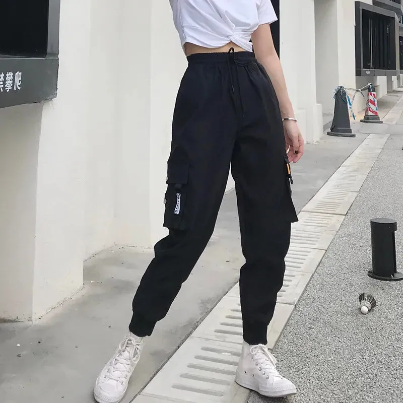 Hot Big Pockets Cargo Pants Women High Waist Loose Streetwear Pants Baggy Tactical Trouser Hip Hop High Quality Joggers Pants